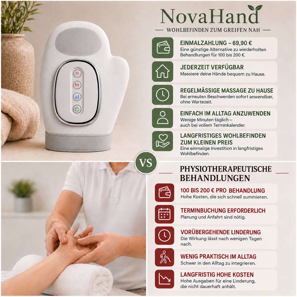 NovaHand™ Therapiehandschuh – Linderung bei Gelenkbeschwerden, Steifheit, Entzündungen und Schmerzen in 15 Minuten