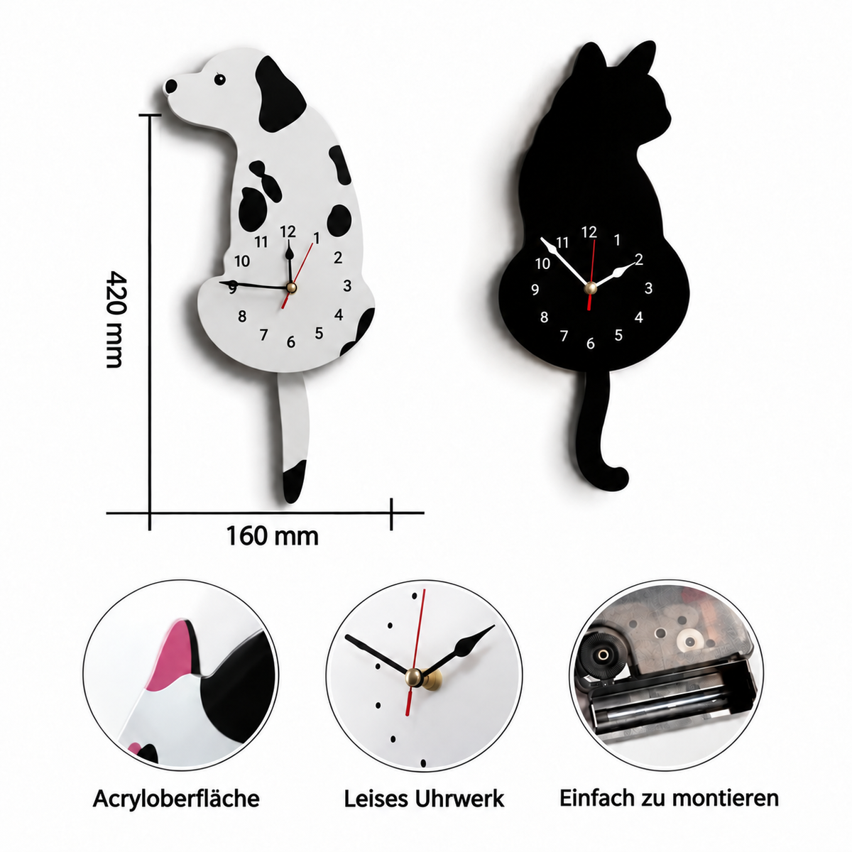 NovaPet Clock – Hunde- und Katzenuhr mit wackelndem Schwanz