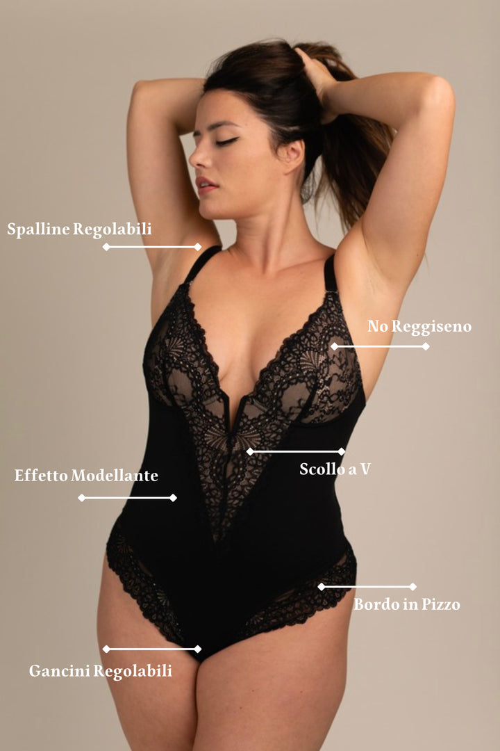 NovaCute - Body Contenitivo in Pizzo con Scollo a V