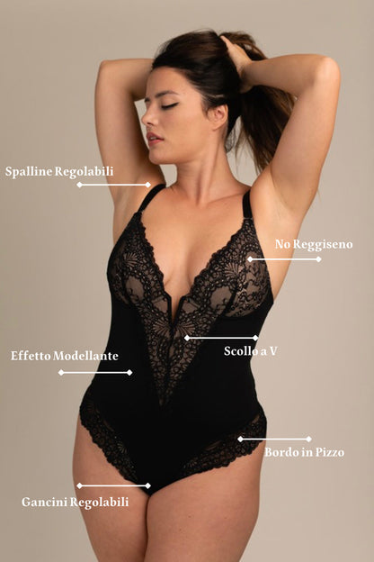 NovaCute - Body Contenitivo in Pizzo con Scollo a V